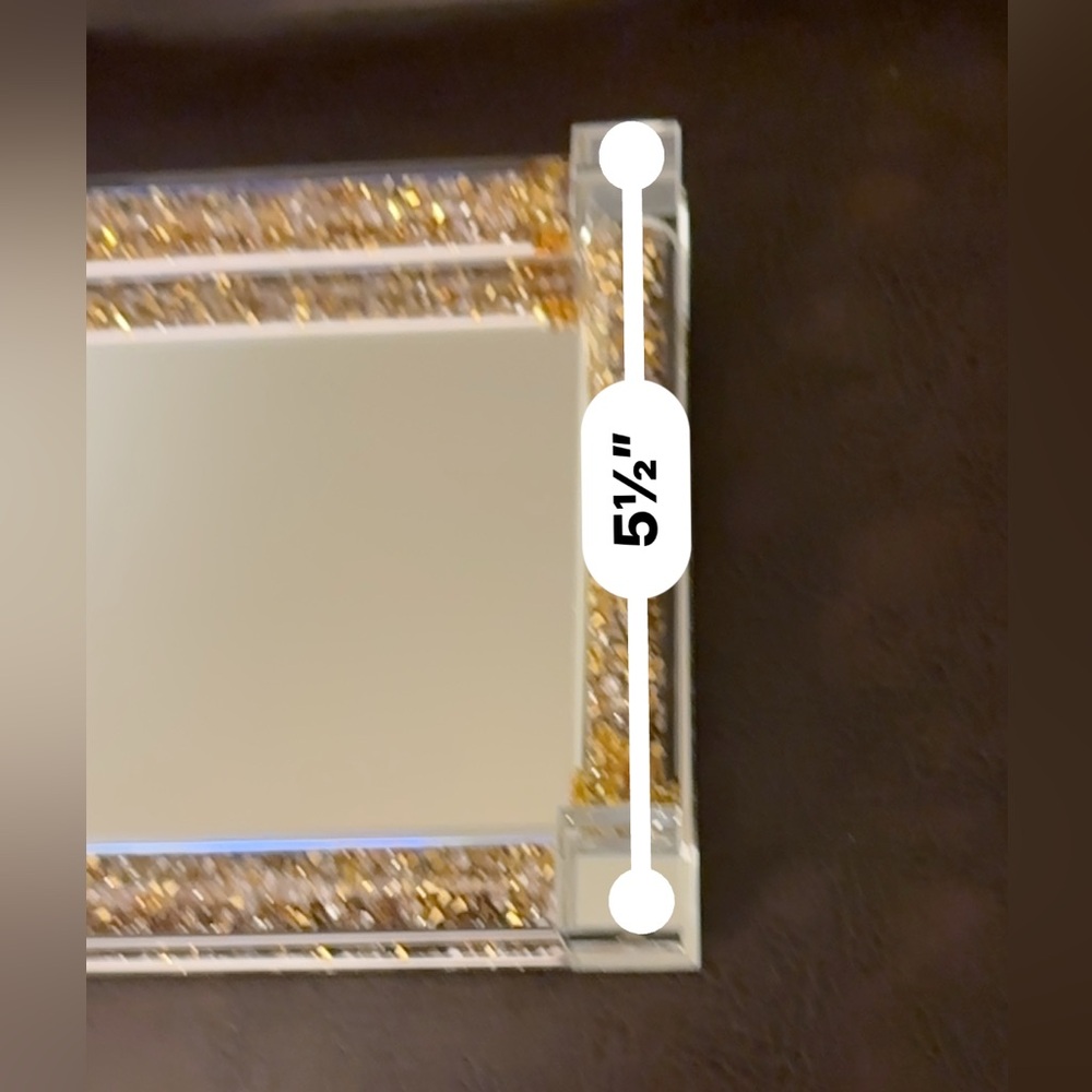 NWT Crystal Glass Tray, Mirror Vanity Tray, Golden Decor Tray Size 34cm X 14 cm - Picture 14 of 16
